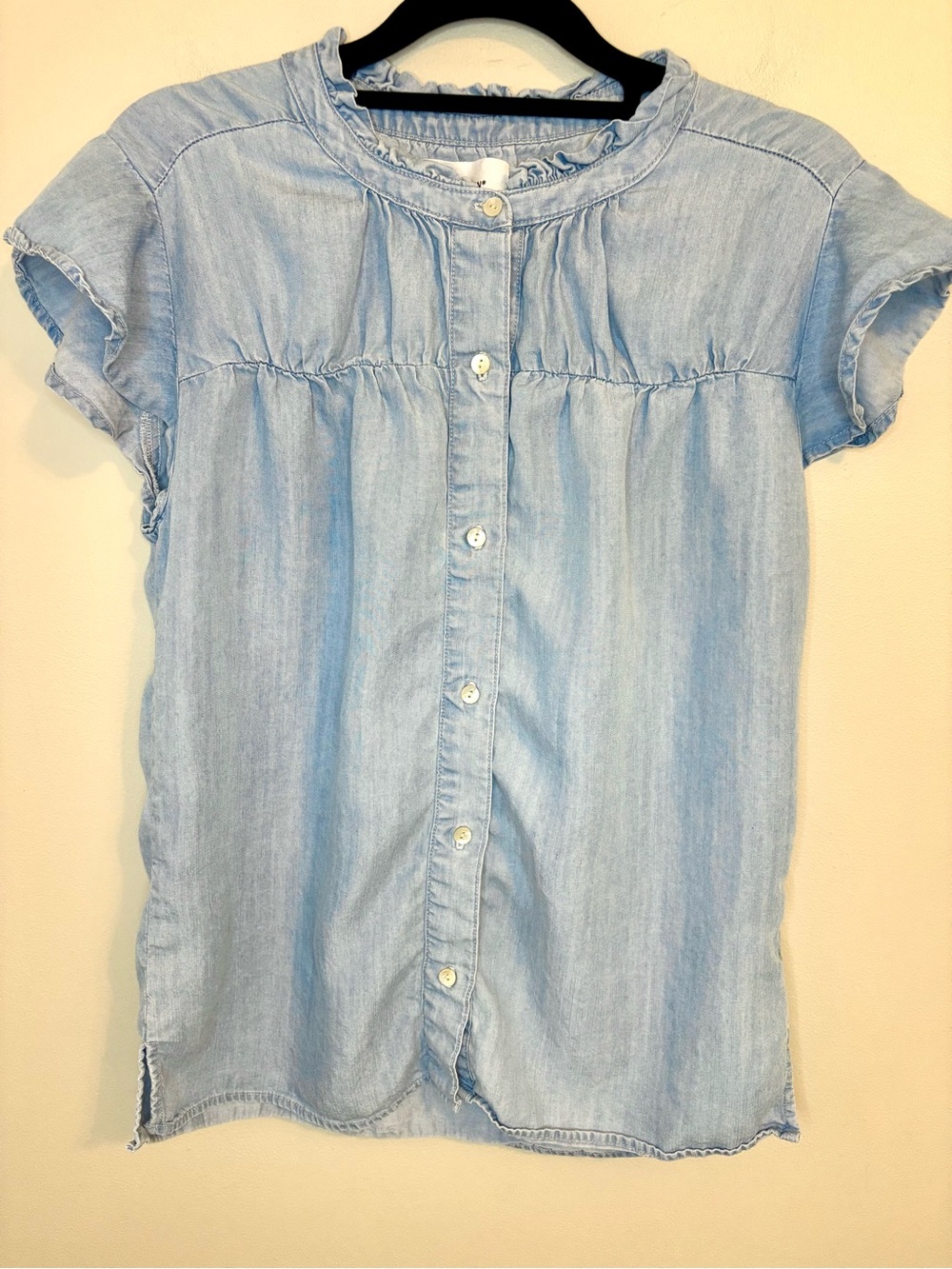 Dear John Chambray Ruffle Sleeve Button Front Top XS